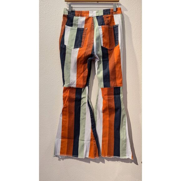 70's style bell bottom multicolor jeans. - Picture 2 of 8
